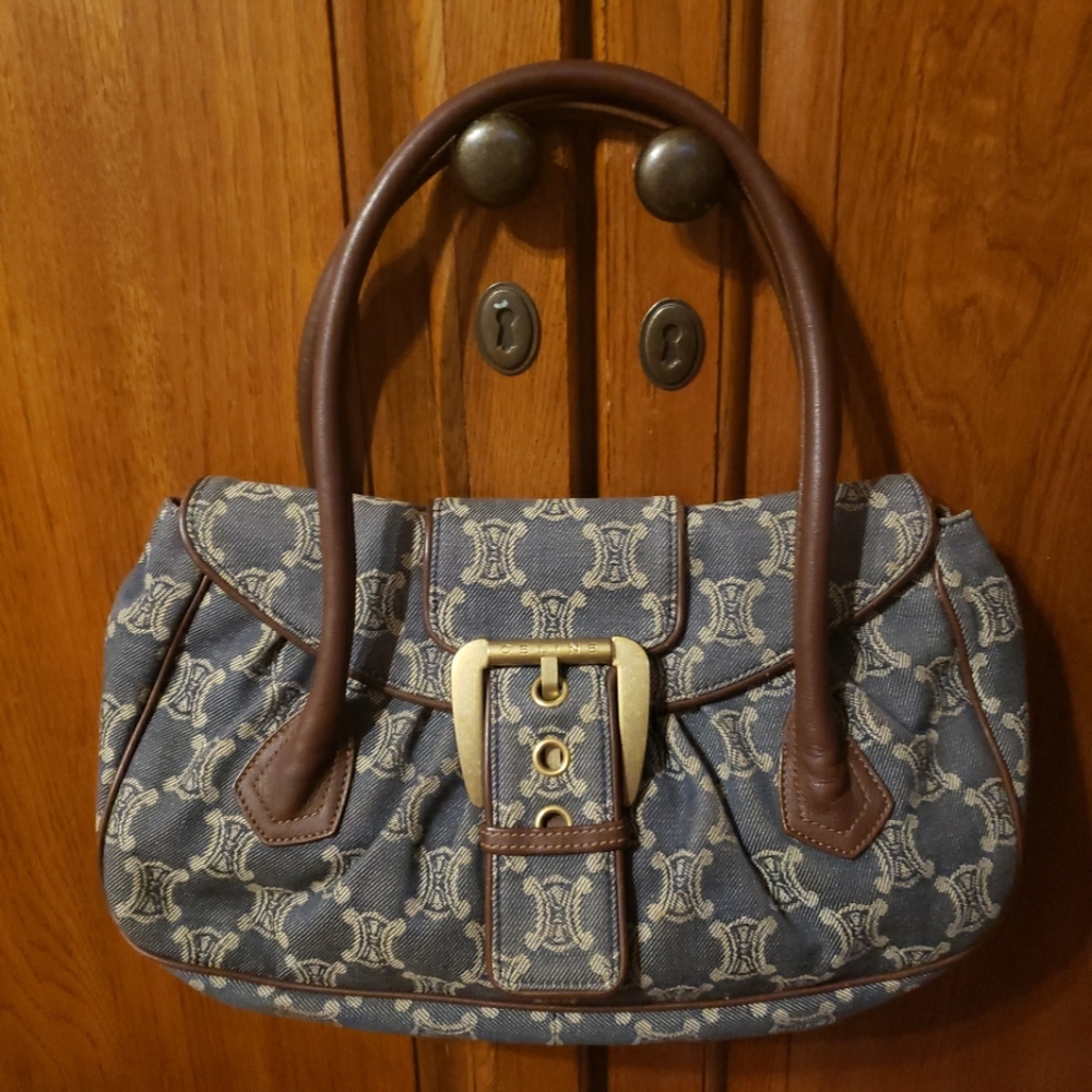 Blue and Brown Handbag Buckle Bag